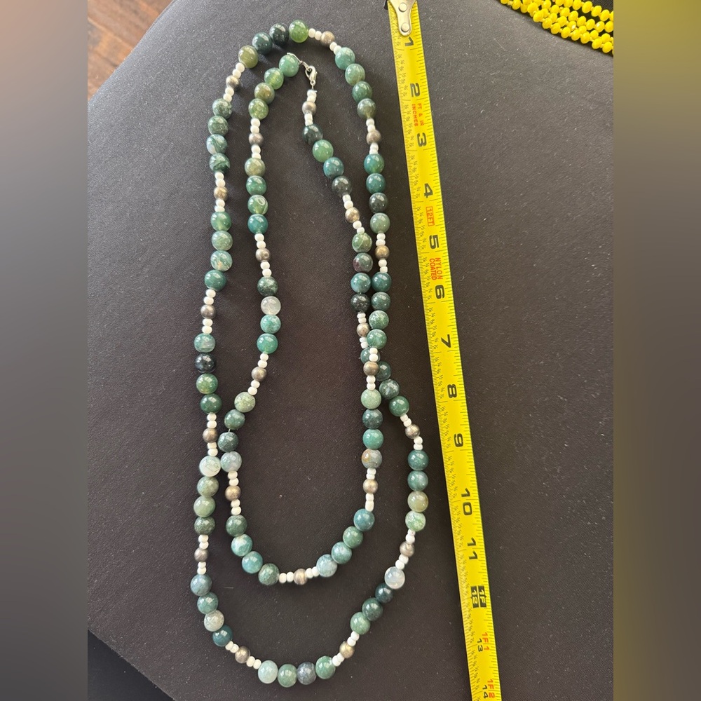 Elegant Moss Agate Green and White Beaded Necklace